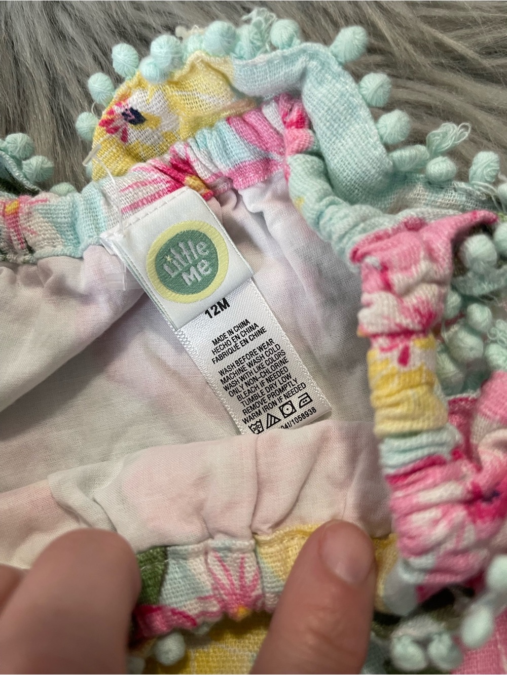 Little Me Baby Girls Tropical Floral Pom Pom Romper | 12 Months | Cotton - Picture 5 of 8